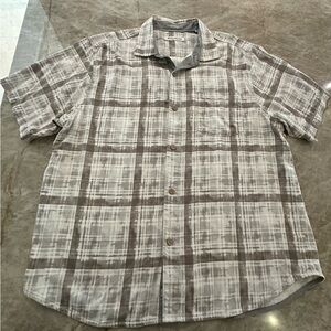 Tommy Bahama Men's Cream and Brown Plaid Shirt